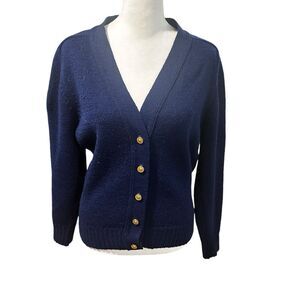 Pendleton Cardigan Vintage Womens S Navy Wool Long Sleeve Preppy